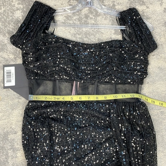 NWT Mac Duggal 11665 Off Shoulder Sequin Evening Dress Gown Sheer Corset Waist 4 - Picture 11 of 14